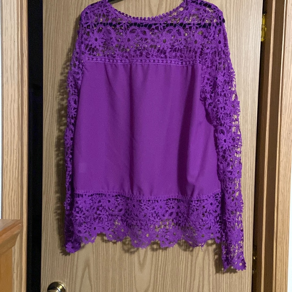 Wish Stretch Lacy Neck and Arms Pull Over Blouse New